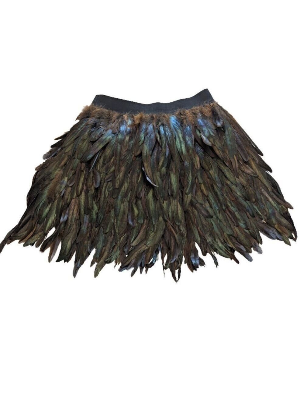 Real Feather Statement Mini Skirt | Iridescent Black Green Brown Plumage *OS